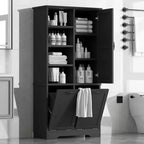 Armario de baño independiente blanco/negro con cesto extraíble, 1 persona