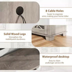 Mueble de TV estilo rústico en gris ceniza con puertas de cristal y luces LED, apto para televisores de hasta 80"