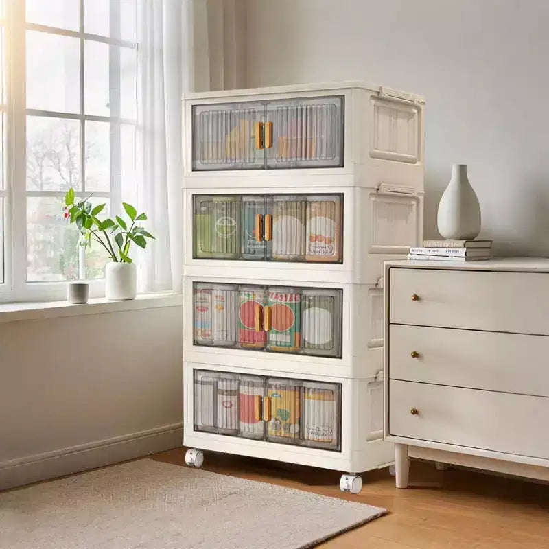 Contenedor de Almacenamiento Apilable Plegable Gris con Ruedas 360°, sin Herramientas, hasta 3 Capas