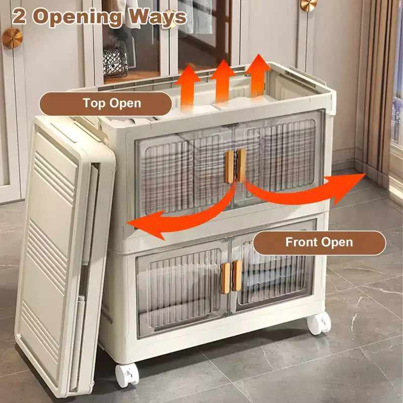 Contenedor de Almacenamiento Apilable Plegable Gris con Ruedas 360°, sin Herramientas, hasta 3 Capas