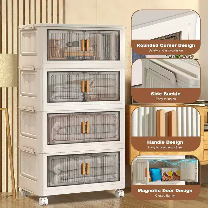 Contenedor de Almacenamiento Apilable Plegable Gris con Ruedas 360°, sin Herramientas, hasta 3 Capas