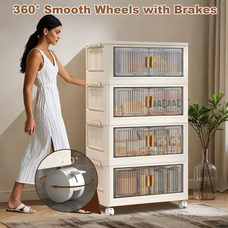 Contenedor de Almacenamiento Apilable Plegable Gris con Ruedas 360°, sin Herramientas, hasta 3 Capas