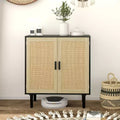 Aparador con puertas de ratán natural, 2 estantes, para sala de estar/pasillo, montaje para 1 persona