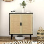 Aparador con puertas de ratán natural, 2 estantes, para sala de estar/pasillo, montaje para 1 persona