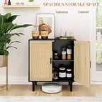 Aparador con puertas de ratán natural, 2 estantes, para sala de estar/pasillo, montaje para 1 persona