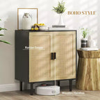 Aparador con puertas de ratán natural, 2 estantes, para sala de estar/pasillo, montaje para 1 persona