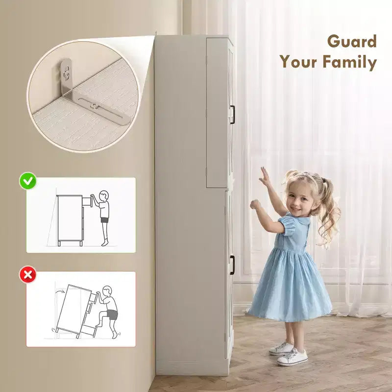 Armario de despensa de cocina de 72" de alto, 4 puertas de granero, estantes ajustables – Veta de madera blanca / Acabado gris lavado