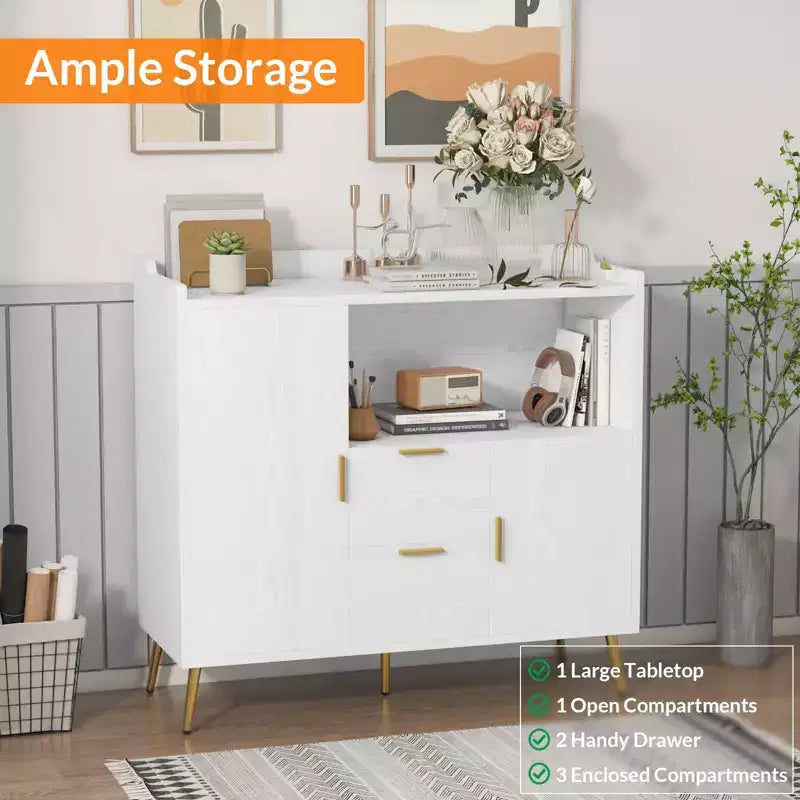 Aparador/Mueble Auxiliar de Granja en Blanco y Negro con 2 Cajones y 2 Puertas