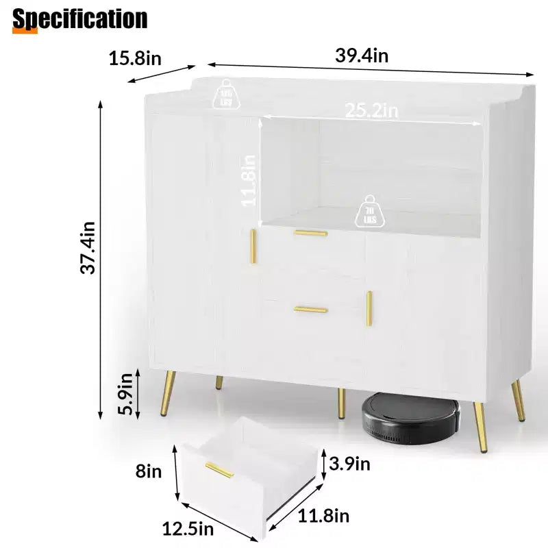 Aparador/Mueble Auxiliar de Granja en Blanco y Negro con 2 Cajones y 2 Puertas
