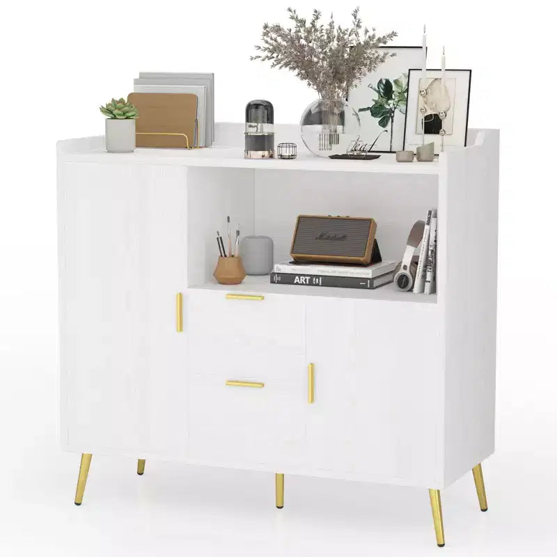 Aparador/Mueble Auxiliar de Granja en Blanco y Negro con 2 Cajones y 2 Puertas