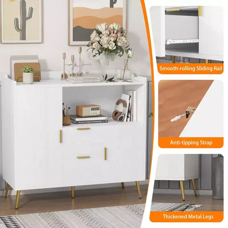 Aparador/Mueble Auxiliar de Granja en Blanco y Negro con 2 Cajones y 2 Puertas