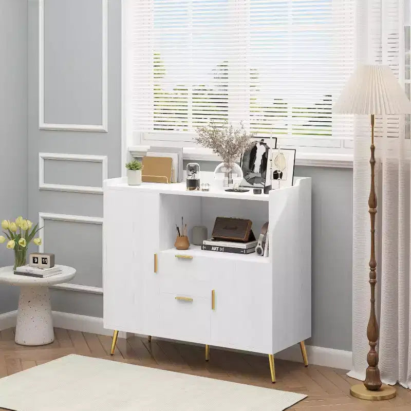 Aparador/Mueble Auxiliar de Granja en Blanco y Negro con 2 Cajones y 2 Puertas