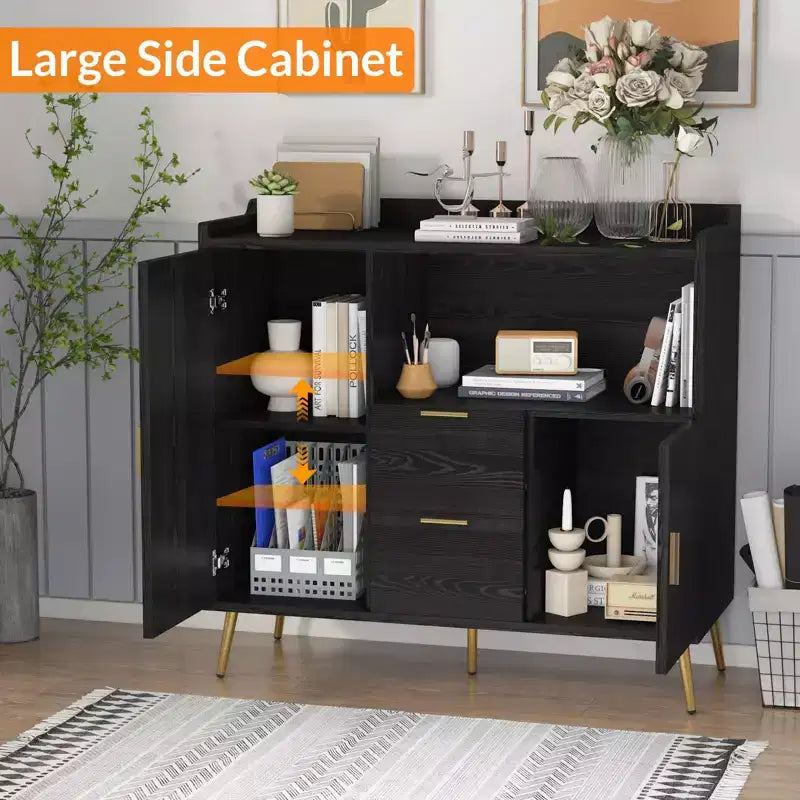 Aparador/Mueble Auxiliar de Granja en Blanco y Negro con 2 Cajones y 2 Puertas