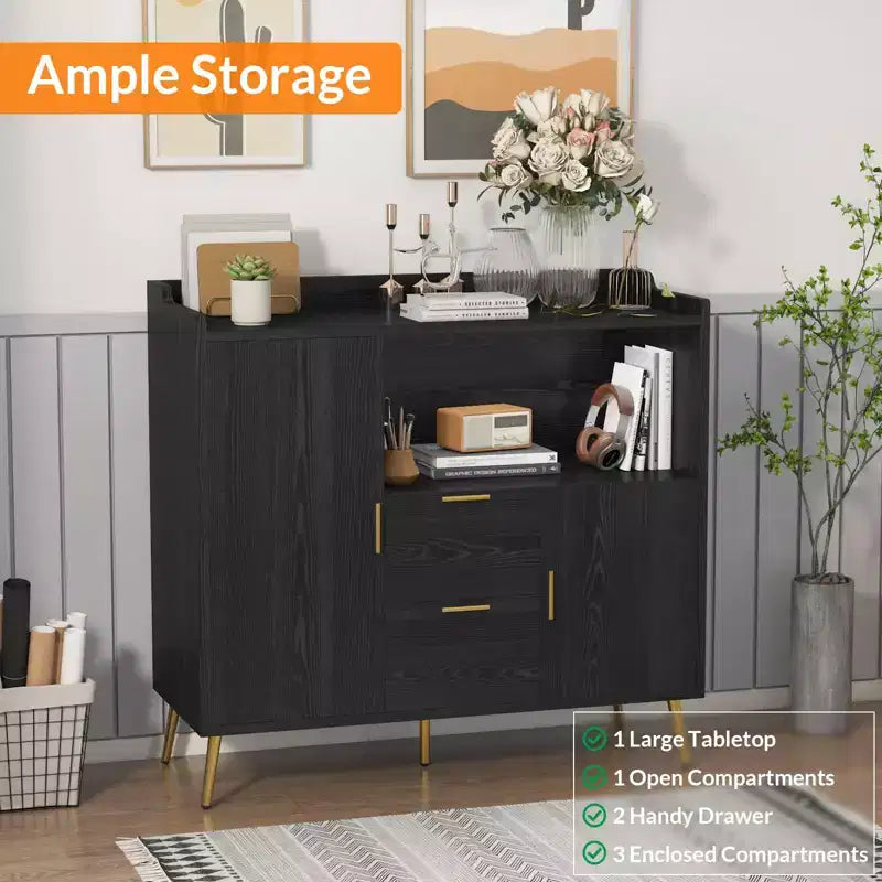 Aparador/Mueble Auxiliar de Granja en Blanco y Negro con 2 Cajones y 2 Puertas