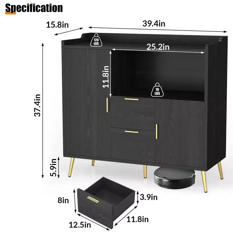 Aparador/Mueble Auxiliar de Granja en Blanco y Negro con 2 Cajones y 2 Puertas