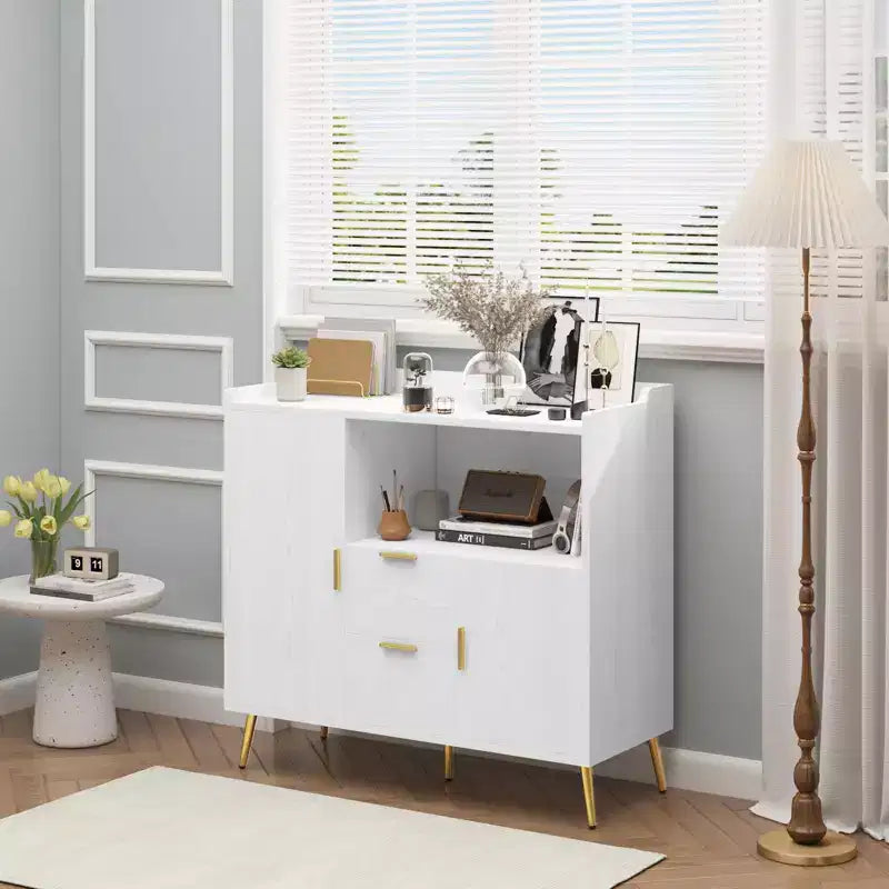 Aparador/Mueble Auxiliar de Granja en Blanco y Negro con 2 Cajones y 2 Puertas