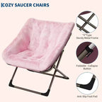 Sillón plegable tipo platillo de piel sintética de conejo gris/rosa/blanco, individual, estructura de metal