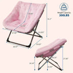 Sillón plegable tipo platillo de piel sintética de conejo gris/rosa/blanco, individual, estructura de metal