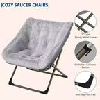 Sillón plegable tipo platillo de piel sintética de conejo gris/rosa/blanco, individual, estructura de metal