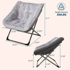 Sillón plegable tipo platillo de piel sintética de conejo gris/rosa/blanco, individual, estructura de metal