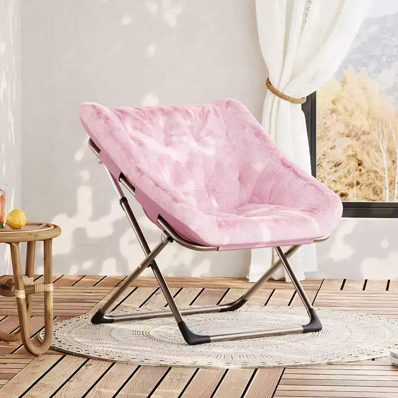 Sillón plegable tipo platillo de piel sintética de conejo gris/rosa/blanco, individual, estructura de metal