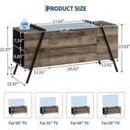 Mueble de TV de madera de roble/marrón con 2 cajones y estantes ajustables, patas de metal en forma de U, apto para televisores de hasta 65"