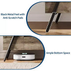 Mueble de TV de madera de roble/marrón con 2 cajones y estantes ajustables, patas de metal en forma de U, apto para televisores de hasta 65"