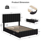 Estructura de cama tapizada en lino negro/gris/blanco con cajones de almacenamiento — Matrimonial / Queen / King, para 1 persona