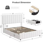 Estructura de cama tapizada en lino negro/gris/blanco con cajones de almacenamiento — Matrimonial / Queen / King, para 1 persona