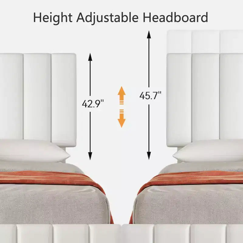 Estructura de cama tapizada en lino negro/gris/blanco con cajones de almacenamiento — Matrimonial / Queen / King, para 1 persona