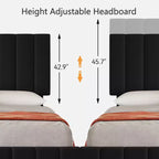 Estructura de cama tapizada en lino negro/gris/blanco con cajones de almacenamiento — Matrimonial / Queen / King, para 1 persona