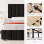 Estructura de cama tapizada en lino negro/gris/blanco con cajones de almacenamiento — Matrimonial / Queen / King, para 1 persona
