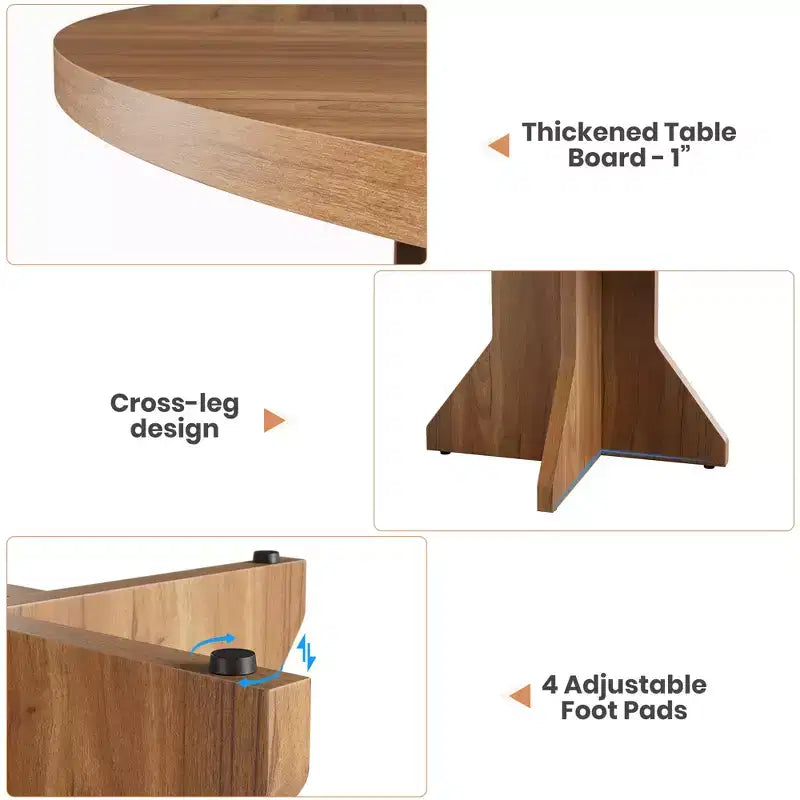 Mesa de Comedor Redonda de 47" – Negro / Marrón / Marrón Rojizo, con capacidad para 4-6 personas, Base de Madera con Patas en K