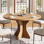 Mesa de Comedor Redonda de 47" – Negro / Marrón / Marrón Rojizo, con capacidad para 4-6 personas, Base de Madera con Patas en K