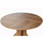 Mesa de Comedor Redonda de 47" – Negro / Marrón / Marrón Rojizo, con capacidad para 4-6 personas, Base de Madera con Patas en K