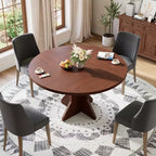 Mesa de Comedor Redonda de 47" – Negro / Marrón / Marrón Rojizo, con capacidad para 4-6 personas, Base de Madera con Patas en K