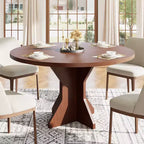 Mesa de Comedor Redonda de 47" – Negro / Marrón / Marrón Rojizo, con capacidad para 4-6 personas, Base de Madera con Patas en K