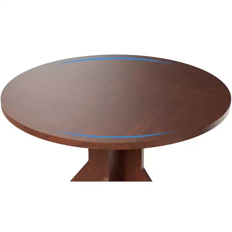 Mesa de Comedor Redonda de 47" – Negro / Marrón / Marrón Rojizo, con capacidad para 4-6 personas, Base de Madera con Patas en K