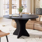 Mesa de Comedor Redonda de 47" – Negro / Marrón / Marrón Rojizo, con capacidad para 4-6 personas, Base de Madera con Patas en K