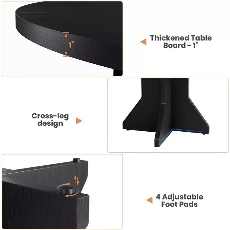Mesa de Comedor Redonda de 47" – Negro / Marrón / Marrón Rojizo, con capacidad para 4-6 personas, Base de Madera con Patas en K