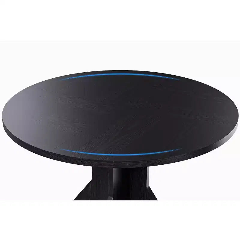 Mesa de Comedor Redonda de 47" – Negro / Marrón / Marrón Rojizo, con capacidad para 4-6 personas, Base de Madera con Patas en K