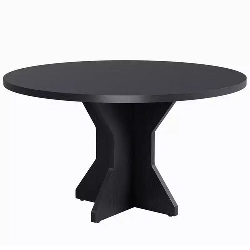 47 Round Dining Table for Small Spaces - Black, Seats 4-6, K-Leg Solid Wood Base