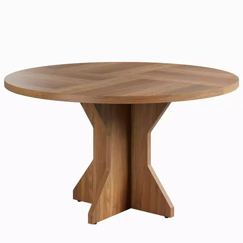 Mesa de Comedor Redonda de 47" – Negro / Marrón / Marrón Rojizo, con capacidad para 4-6 personas, Base de Madera con Patas en K