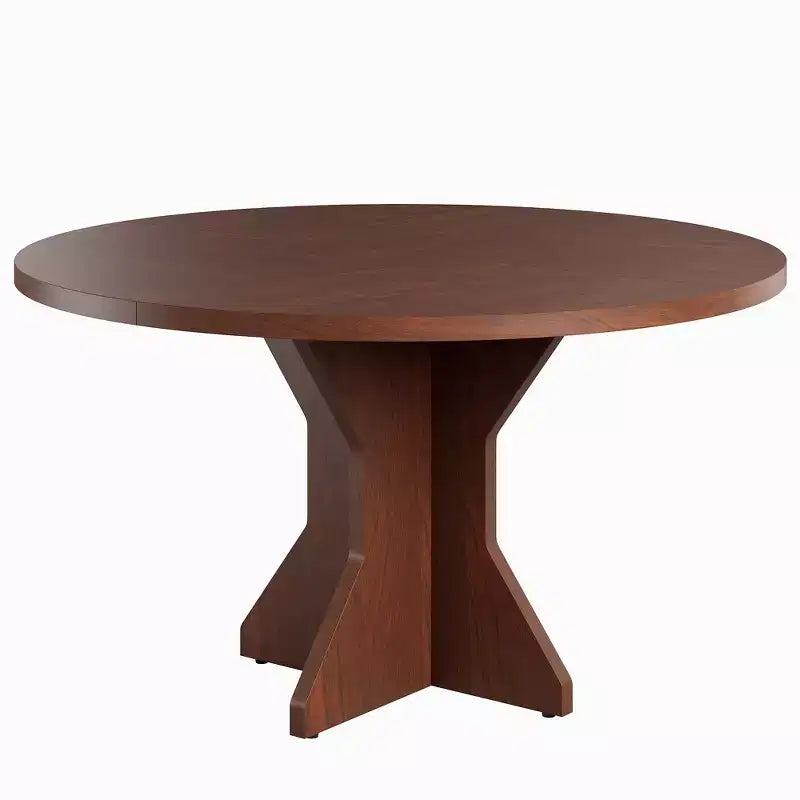 Mesa de Comedor Redonda de 47" – Negro / Marrón / Marrón Rojizo, con capacidad para 4-6 personas, Base de Madera con Patas en K