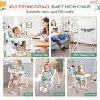 Silla alta plegable gris/verde/caqui con bandeja extraíble, para 1 niño pequeño (de 1 a 4 años)