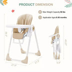 Silla alta plegable gris/verde/caqui con bandeja extraíble, para 1 niño pequeño (de 1 a 4 años)