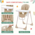 Silla alta plegable gris/verde/caqui con bandeja extraíble, para 1 niño pequeño (de 1 a 4 años)