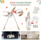 Silla alta plegable gris/verde/caqui con bandeja extraíble, para 1 niño pequeño (de 1 a 4 años)