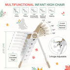 Silla alta plegable gris/verde/caqui con bandeja extraíble, para 1 niño pequeño (de 1 a 4 años)