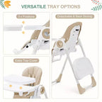 Silla alta plegable gris/verde/caqui con bandeja extraíble, para 1 niño pequeño (de 1 a 4 años)